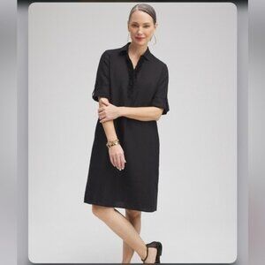 Chico's Black Linen 3D Floral Shift Dress Size Medium/8